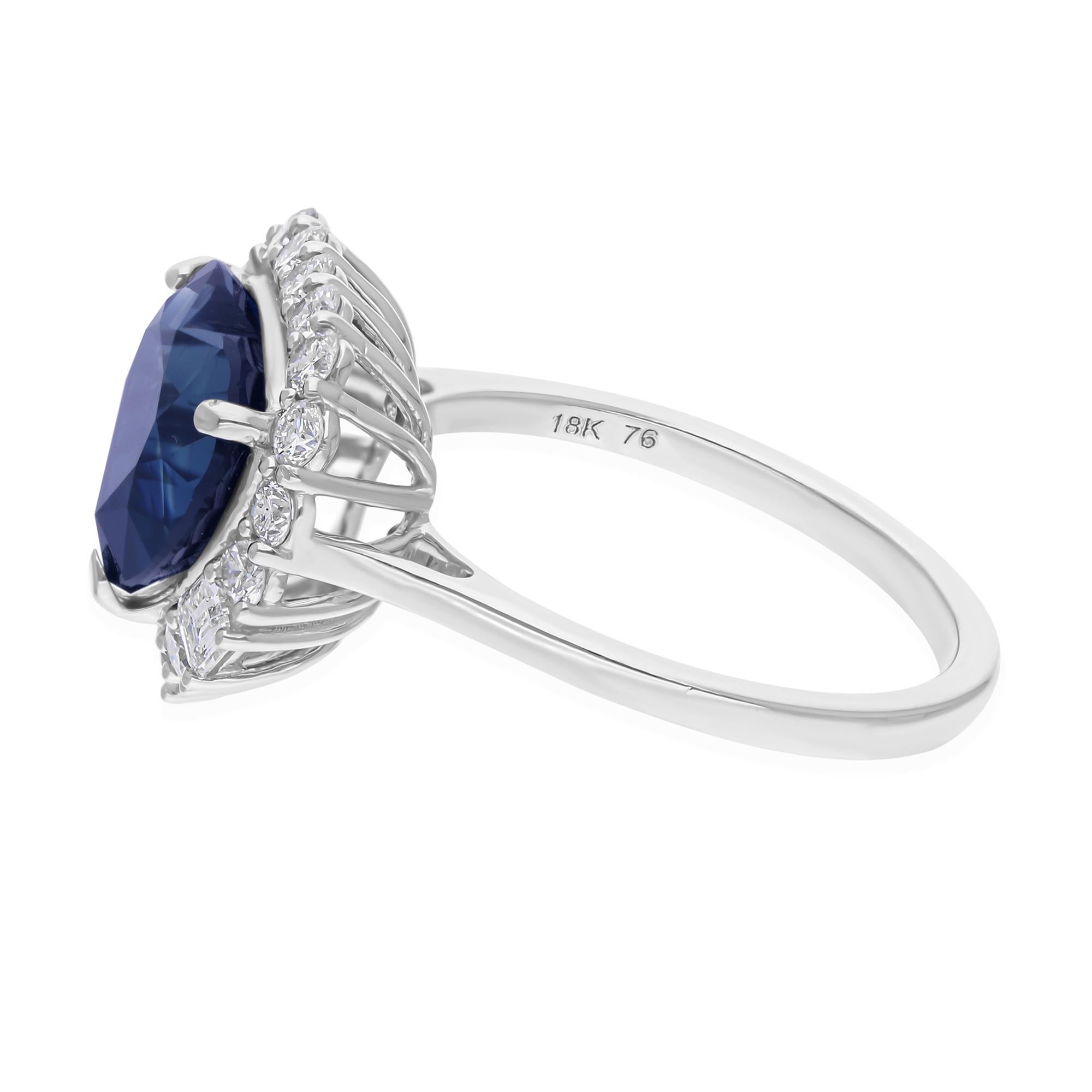 in vendita:  Anello nuziale aureolato con zaffiro blu e diamante da 4,6 carati in oro bianco 14 carati 8