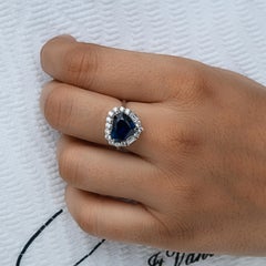 4.6Ct Heart Blue Sapphire Diamond Halo Wedding Bridal Ring 18 Karat White Gold
