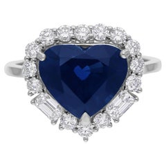 4.6Ct Heart Blue Sapphire Diamond Halo Wedding Bridal Ring 18 Karat White Gold
