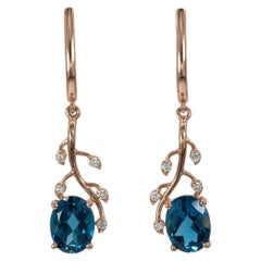 4.6Ct London Blue Topaz Stud Earrings with Earth-Mined Diamond Accents: 14K Gold