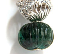 46CT Natural Emerald Diamond Peacock Tahitian Pearl Dangling Earrings 18Kt*