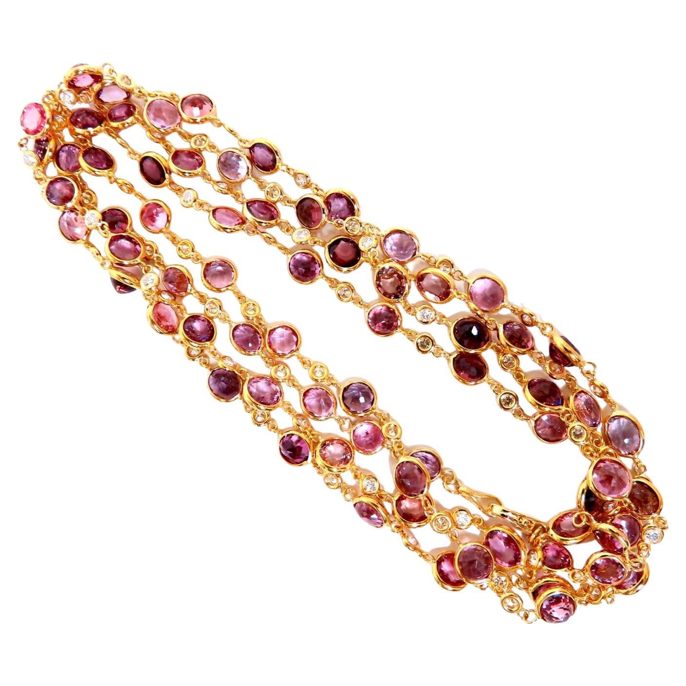 46ct Natural Pink Spinel Diamonds Yard Necklace 14kt Gold For Sale