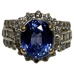 Retro 4.6ct Oval Sapphire and Diamond Ring