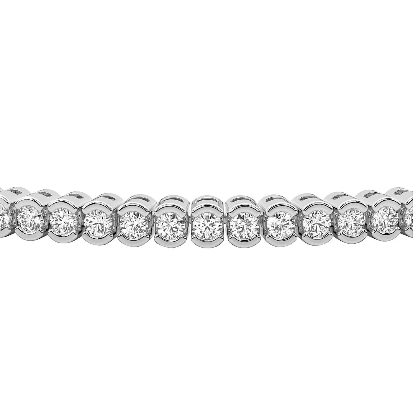 Modernist 4.6ct Round Diamond Half Bezel Tennis Bracelet 14K White Gold SI Clarity For Sale
