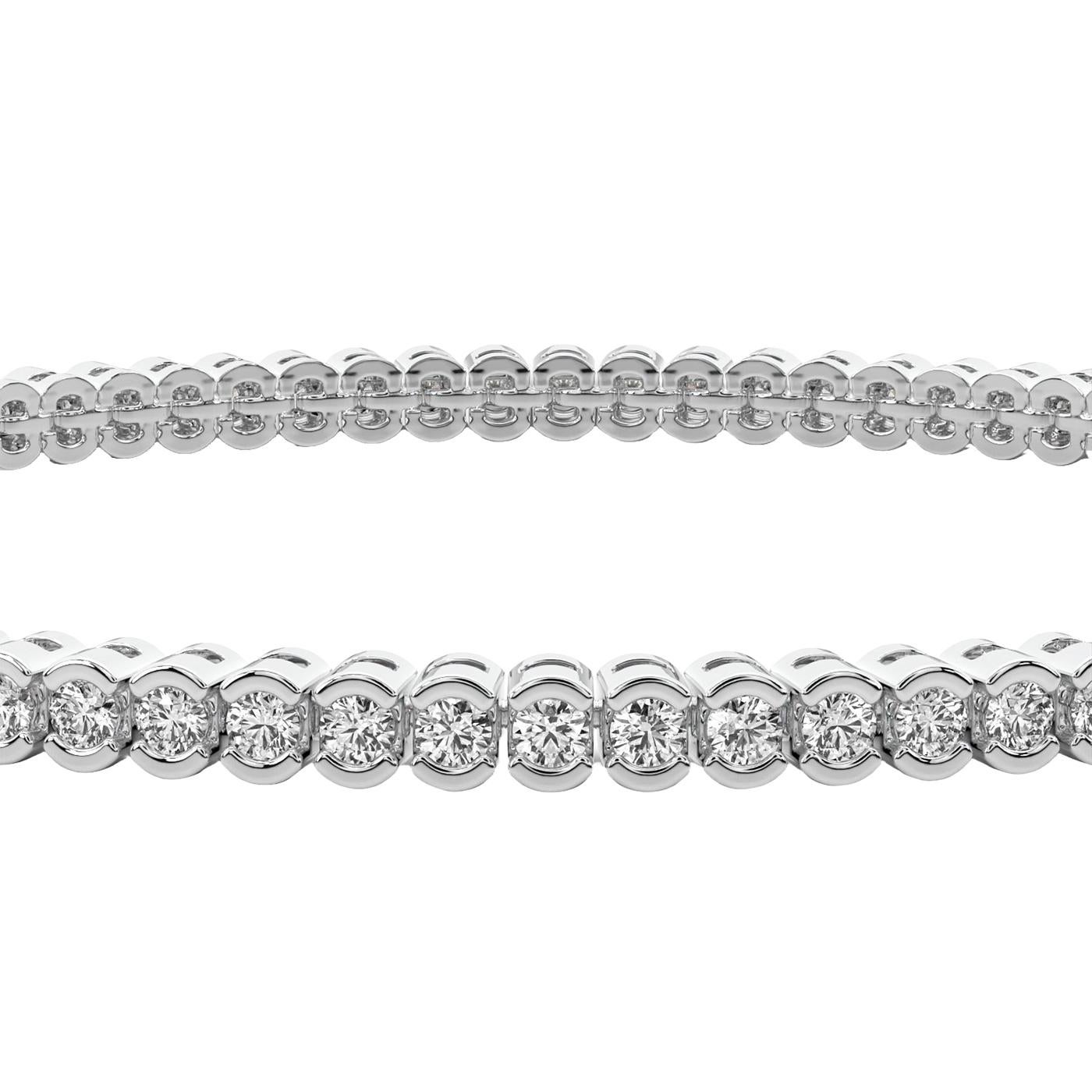 Round Cut 4.6ct Round Diamond Half Bezel Tennis Bracelet 14K White Gold SI Clarity For Sale