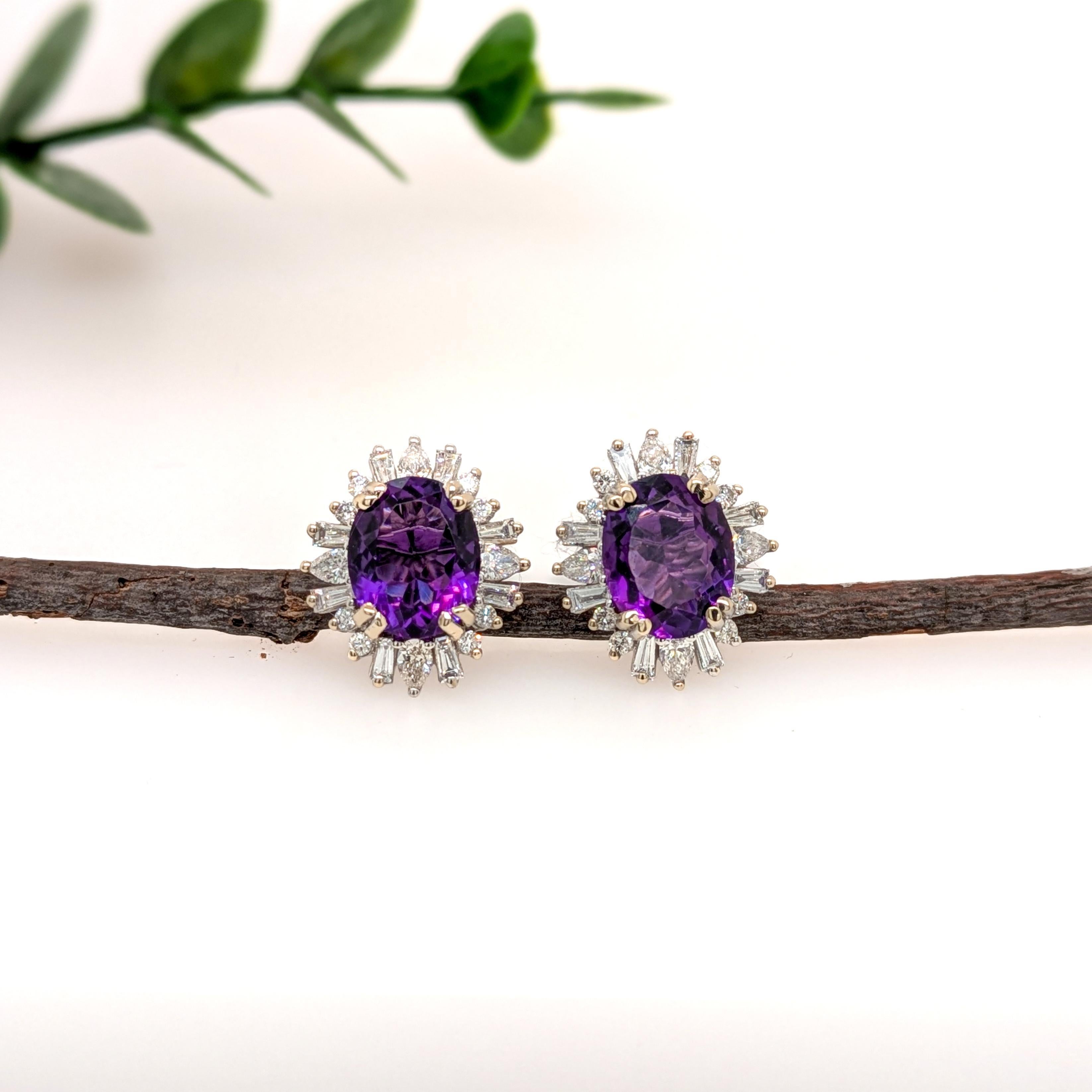 4,6 Karat 10x8 mm sambische Amethyst-Ohrringe mit ethischem Diamant-Halo aus massivem 14K Gold (Art déco) im Angebot