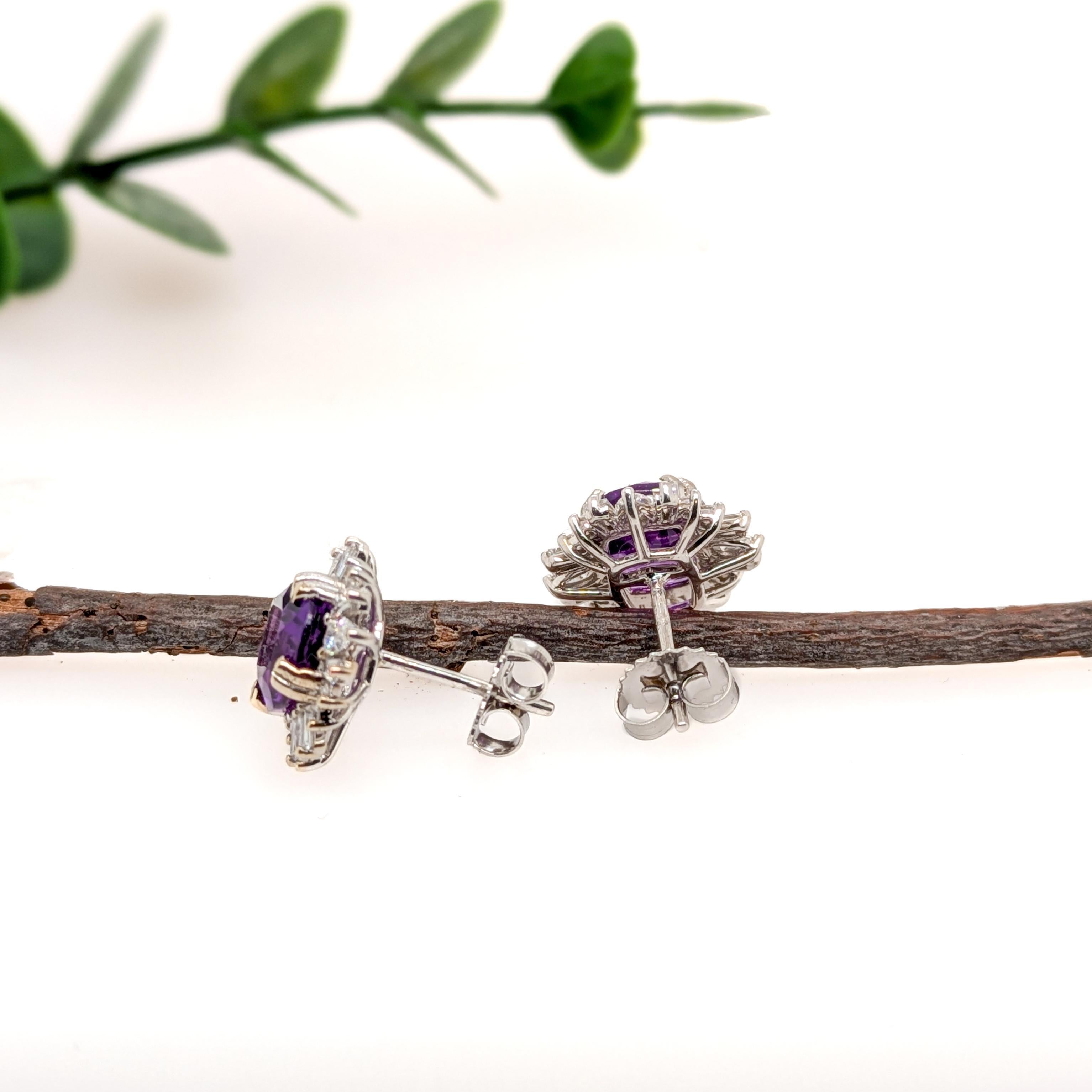 4,6 Karat 10x8 mm sambische Amethyst-Ohrringe mit ethischem Diamant-Halo aus massivem 14K Gold (Ovalschliff) im Angebot