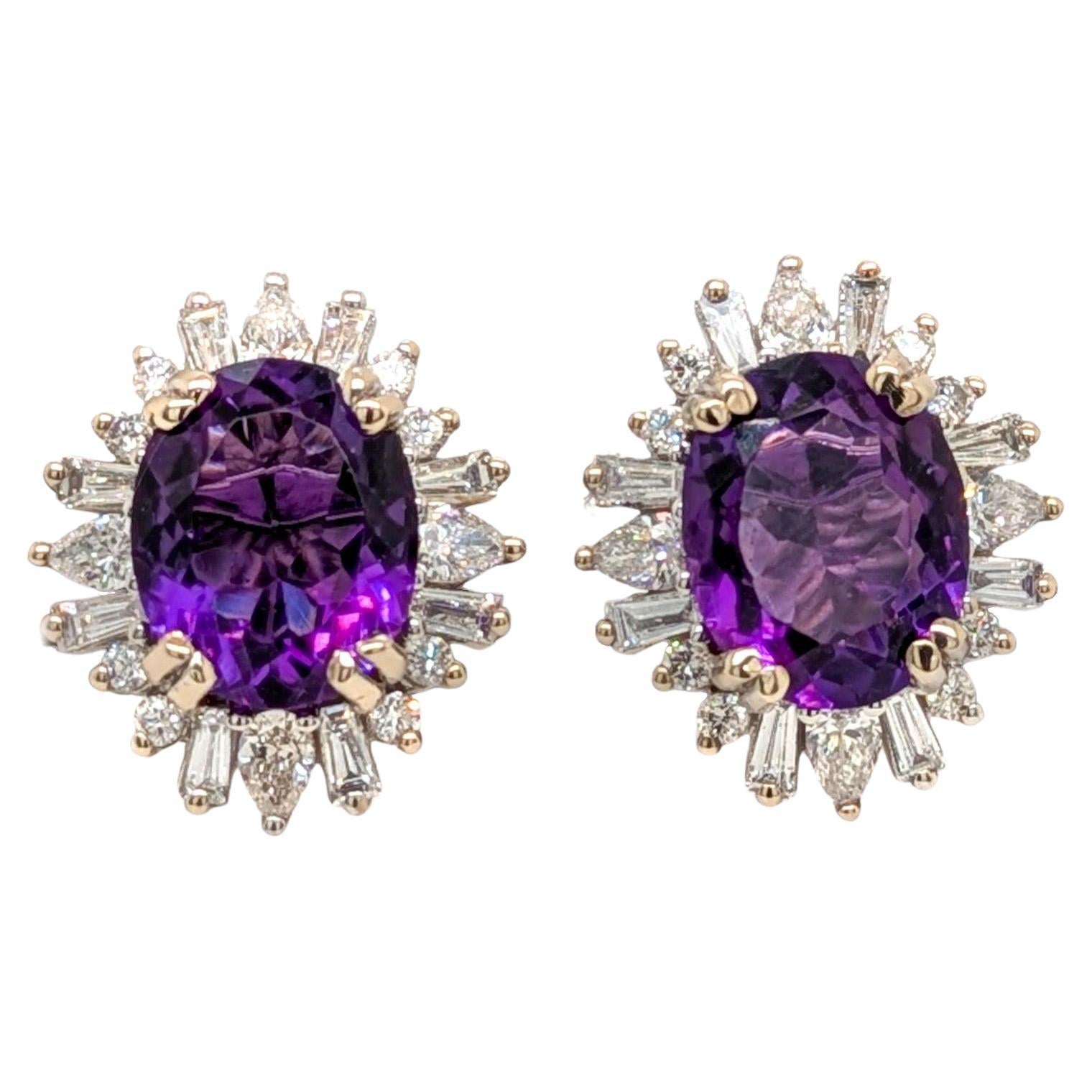 Orecchini con ametista dello Zambia da 4,6 carati e diamanti naturali: Oro massiccio 14K, 10x8mm