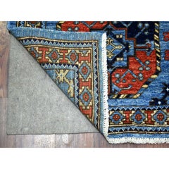 4'6"x10' Blue, Dense Weave Soft Wool Hand Knotted Afghan Ersari Wide Runner Rug