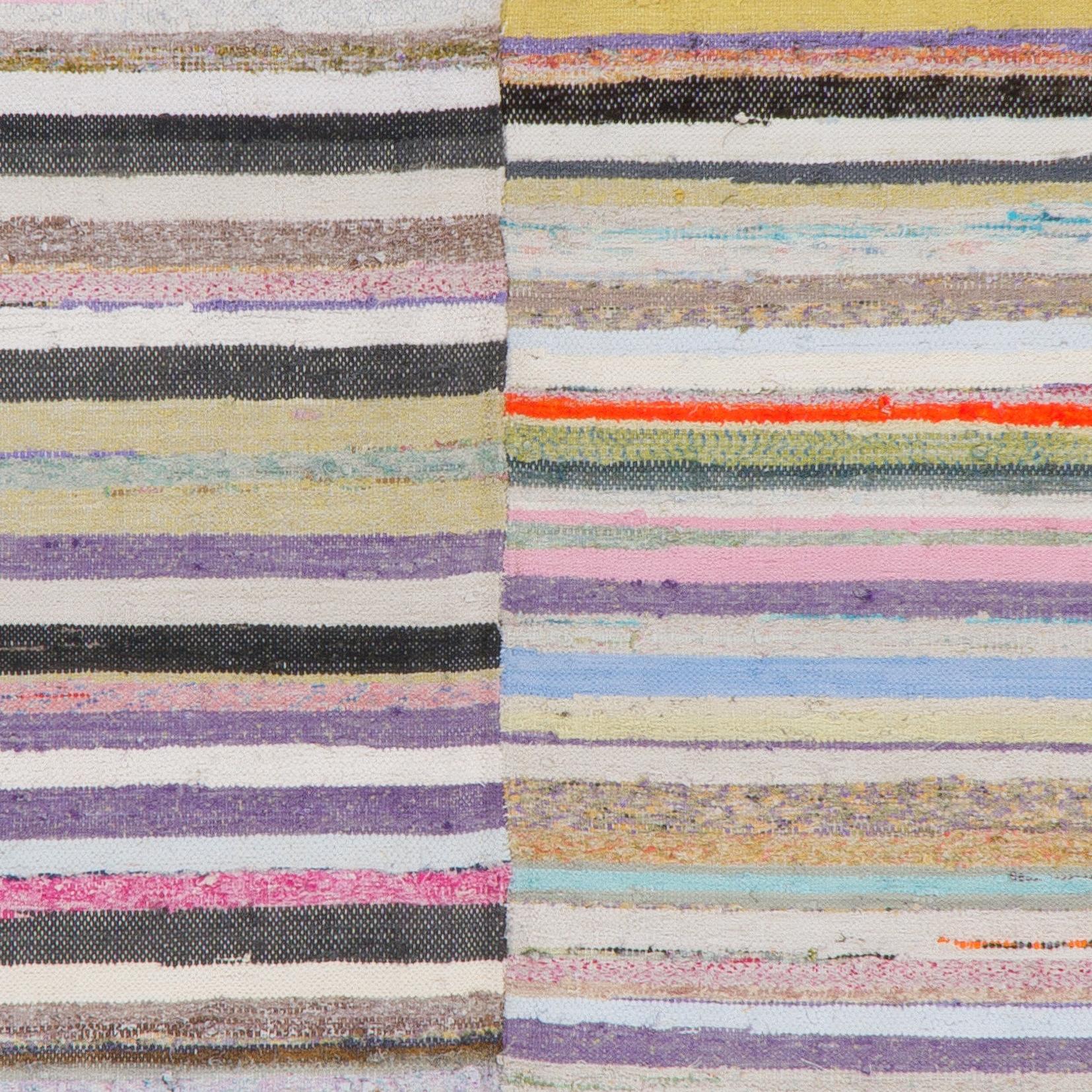 Turco Rug & Kilim in cotone a bande colorate, 4.6x10 Ft, regolabile, a trama piatta in vendita