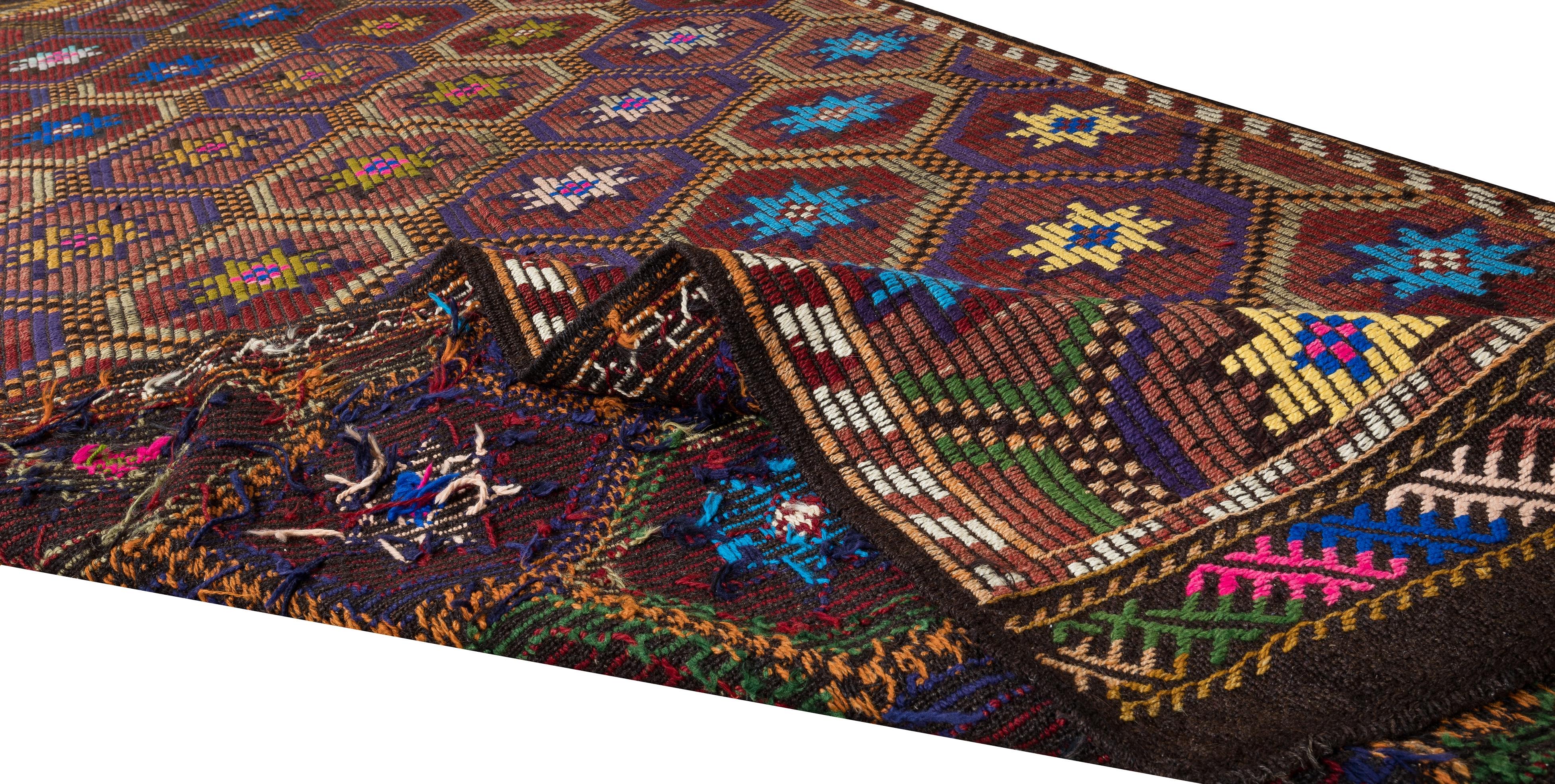 Hand-Woven 4.6x10.4 Ft Handmade Vintage Turkish Colorful Jajim Kilim, Floral Pattern Rug For Sale