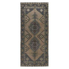4.6x10.5 Ft Old Handmade Corridor Rug with Medallions, Wide Hallway Runner (tapis de couloir)