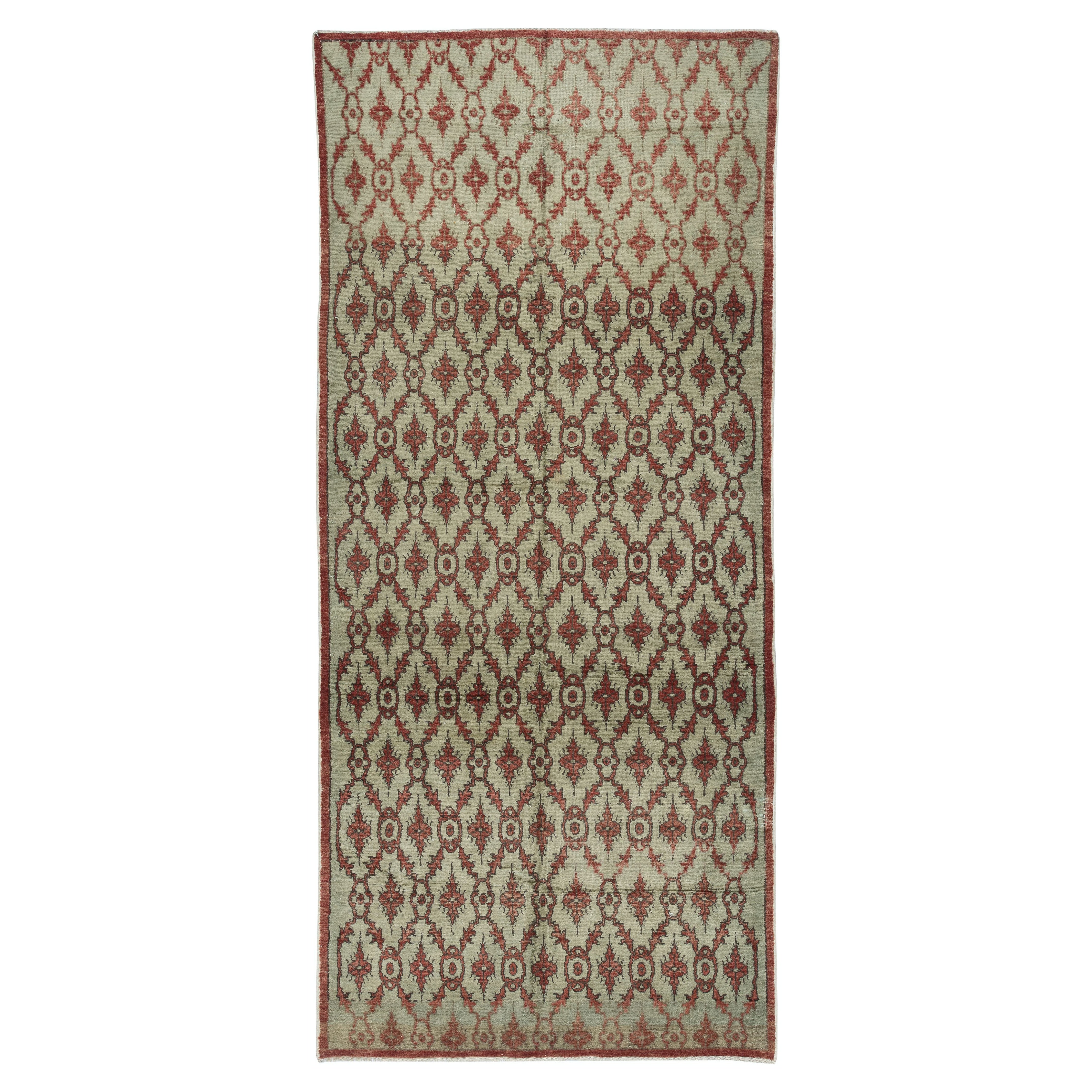 4.6x10.5 Ft Vintage Hallway Runner Rug. Handmade Floral Design Corridor Rug