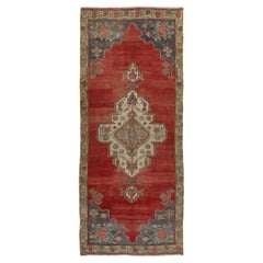 4,6x11 Ft Vintage Handgefertigter zentraler anatolischer Teppich, traditioneller Wollteppich in Rot