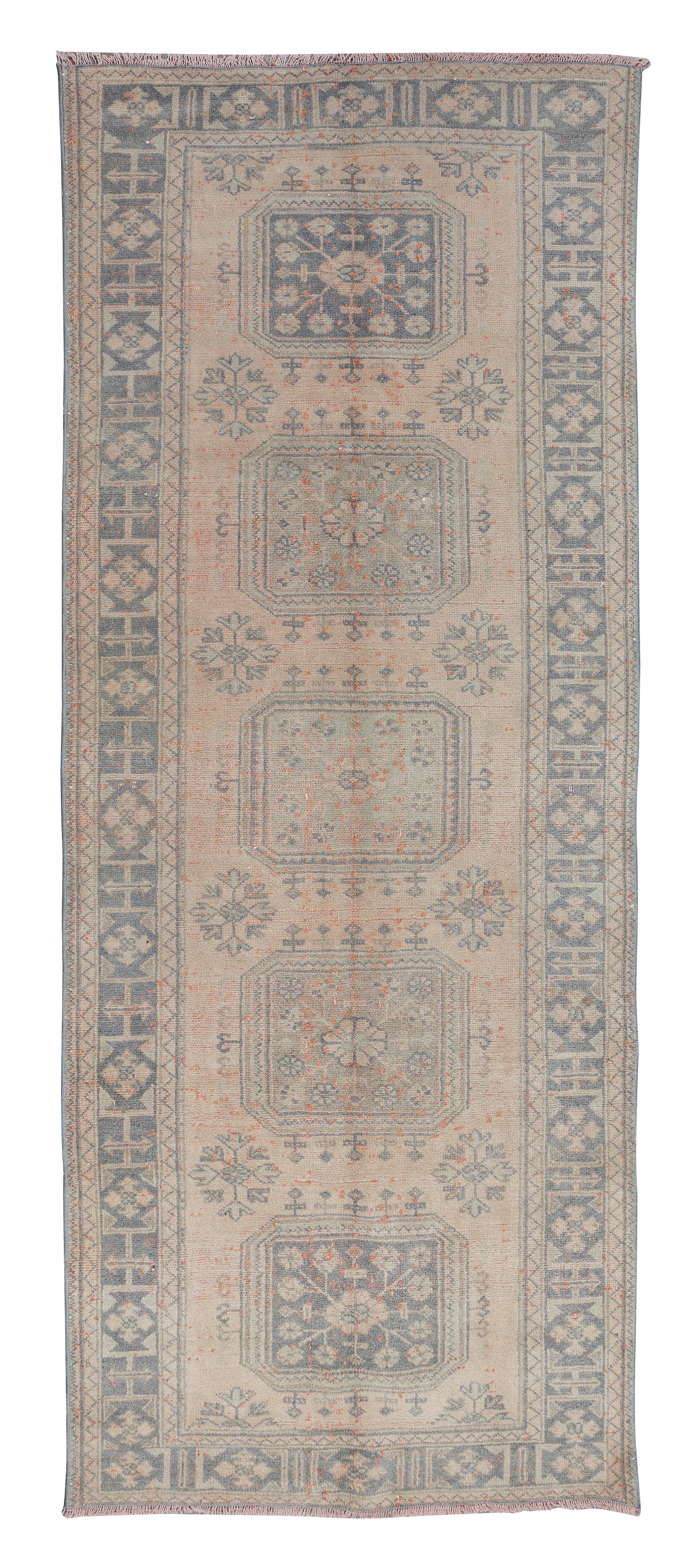Hand-Knotted 4.6x11.2 Ft Handmade Turkish Hallway Runner, Vintage Corridor Carpet, Stair Rug For Sale