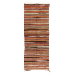 4.5x11.3 Ft Nomadic Kilim Runner, 100% Handspun Wool, Multicolored Banded Rug