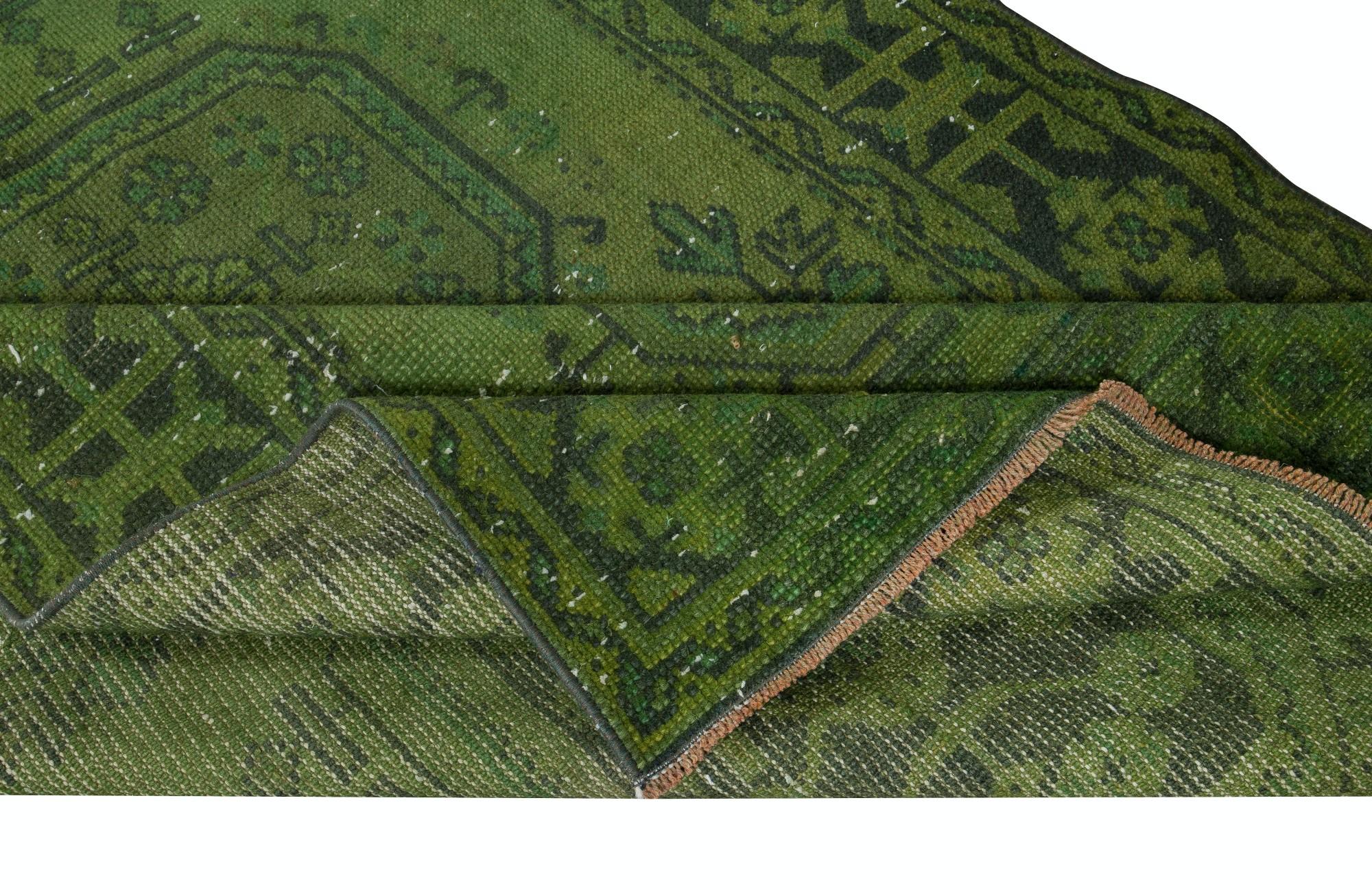 Hand-Knotted 4.6x11.6 Ft Modern Green Corridor Carpet, Handmade Runner, Turkish Hallway Rug For Sale
