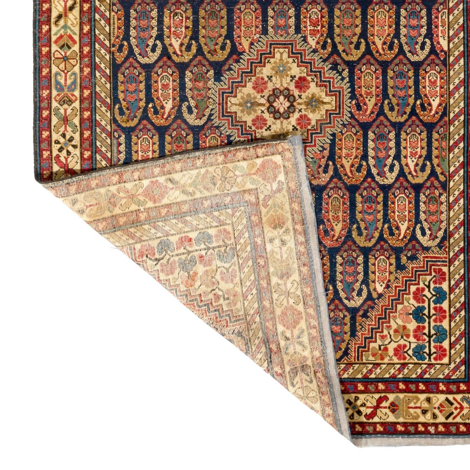 Kazak 4.6x12 ft Antique Caucasian Khila Rug, Ca 1800, Museum Quality Collectors Carpet For Sale
