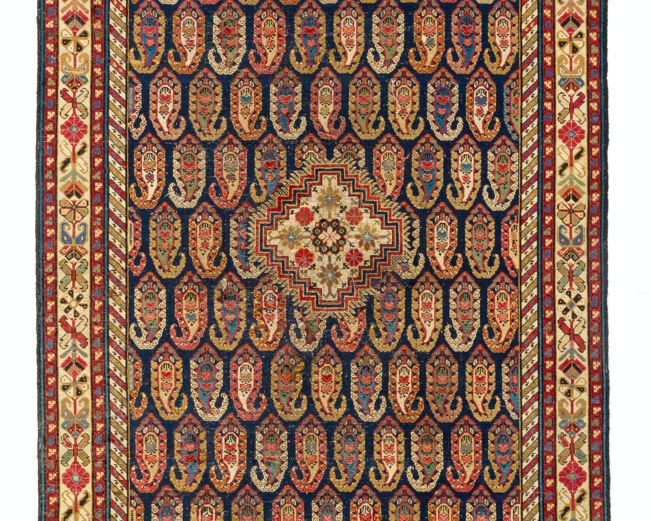 Hand-Knotted 4.6x12 ft Antique Caucasian Khila Rug, Ca 1800, Museum Quality Collectors Carpet For Sale