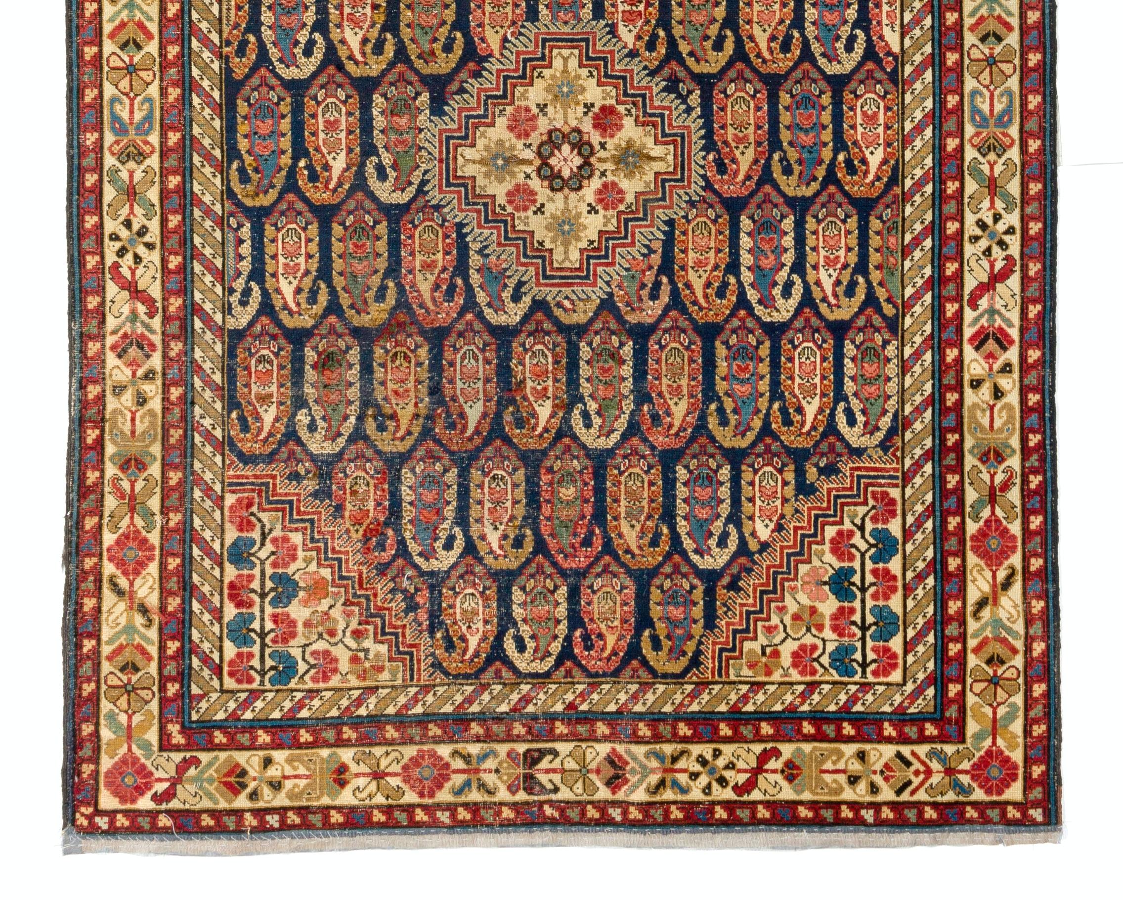4.6x12 ft Antique Caucasian Khila Rug, Ca 1800, Museum Quality Collectors Carpet In Good Condition For Sale In Philadelphia, PA
