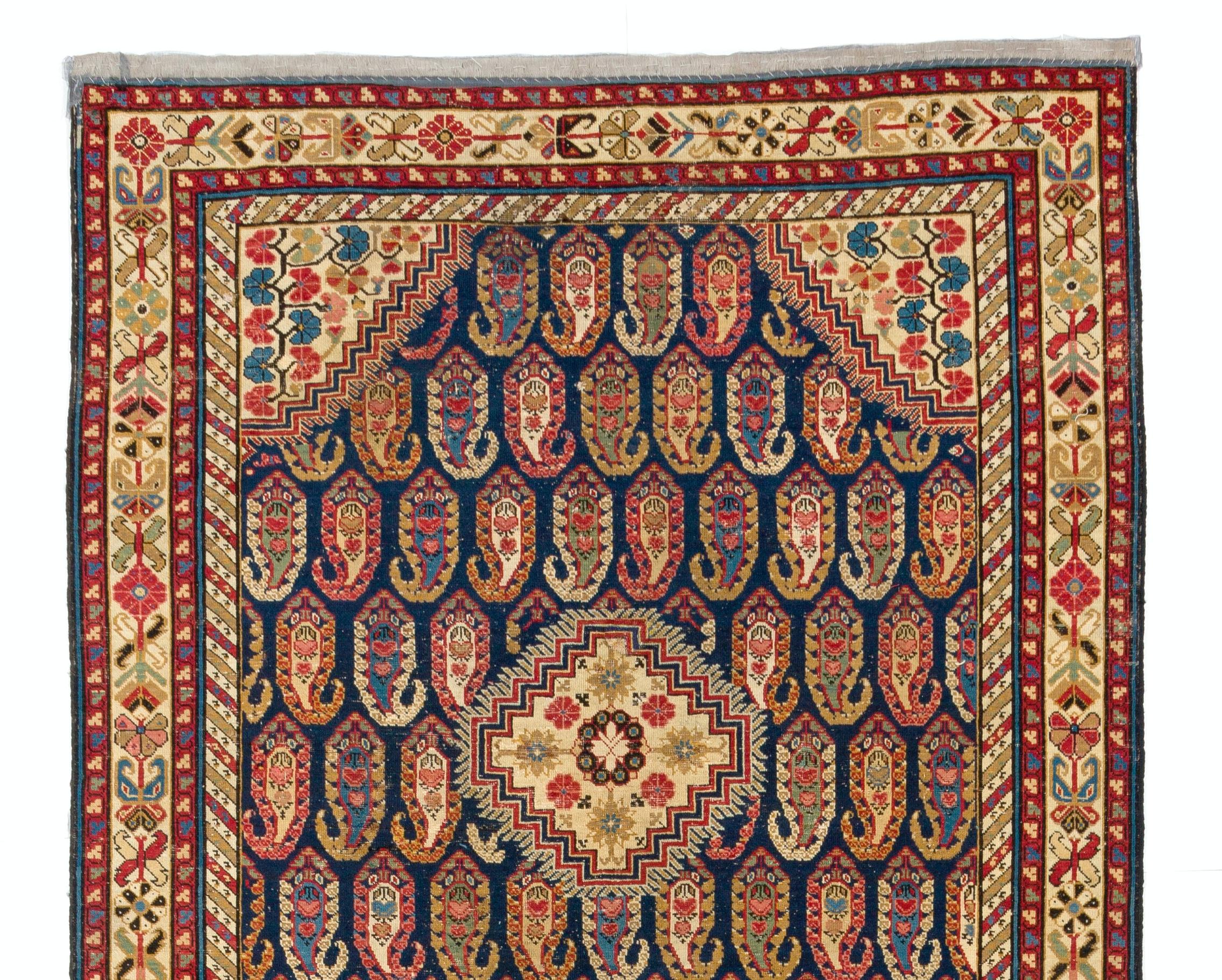 4,6x12 Fuß antiker kaukasischer Khila-Teppich, ca. 1800, Sammler-Läufer in Museumsqualität (Kasachisch) im Angebot
