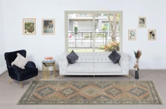 4.6x12 Ft Handmade Runner Rug for Hallway, Vintage Turkish Sille Corridor Carpet