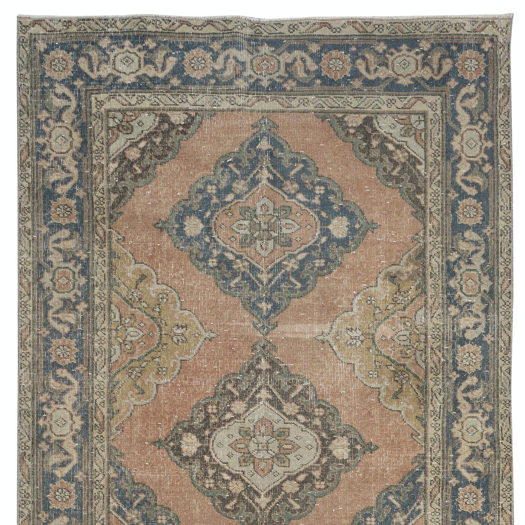Hand-Woven 4.6x12 Ft Handmade Runner Rug for Hallway, Vintage Turkish Sille Corridor Carpet For Sale