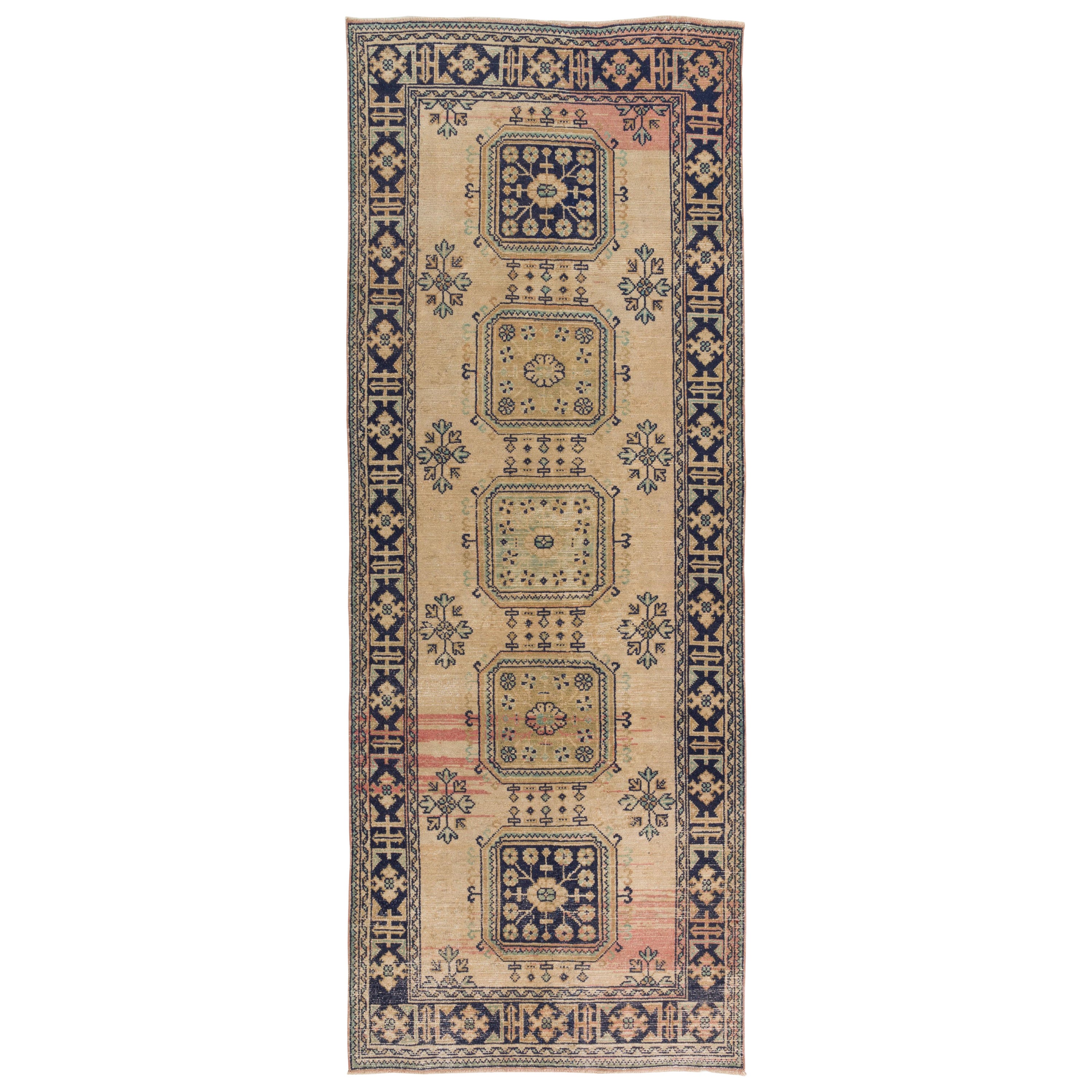 4,6x12 Fuß handgefertigter türkischer Vintage-Teppich für Flur, traditioneller- Corridor-Teppich