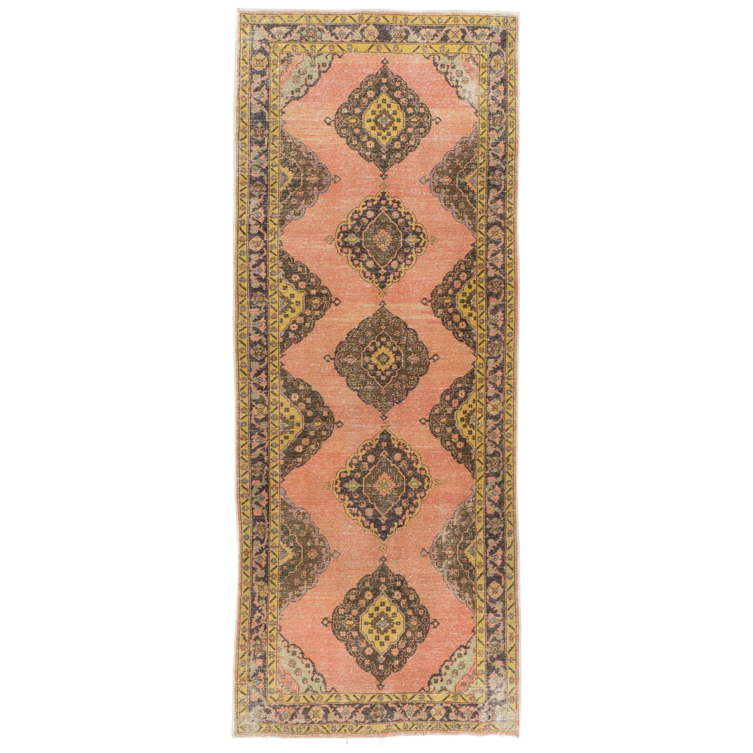 4.6x12 Ft Mid-Century Handmade Anatolian Runner Rug, Ideal for Home and Office For Sale