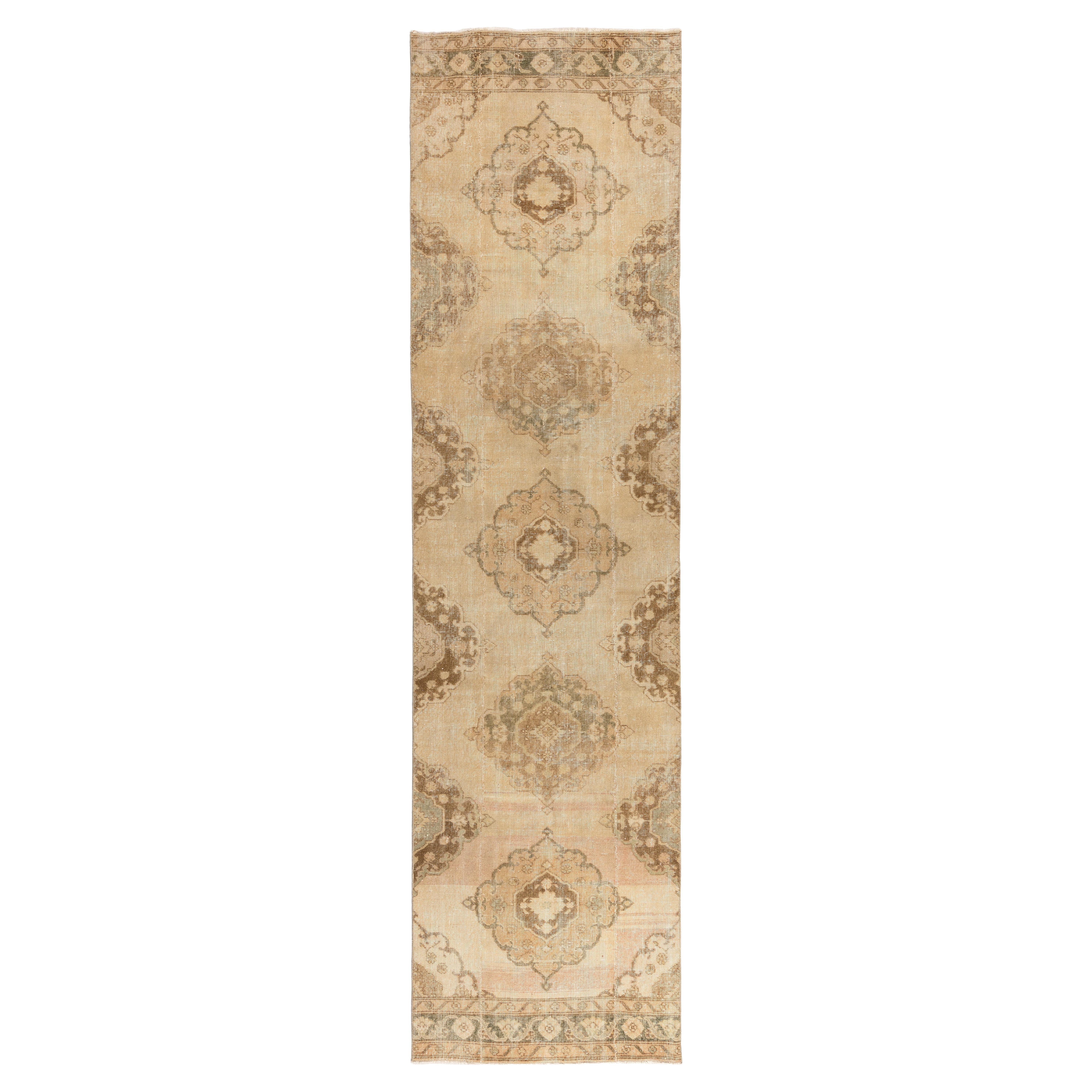 4.6x12.3 ft Vintage Hallway Rug, Ca 1960, Turkish Hand Knotted Wool Runner Rug For Sale