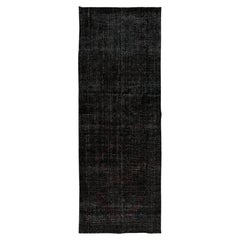 4.6x12.4 Ft Hand-Made Turkish Plain Wool Runner Rug, Solid Black Corridor Carpet