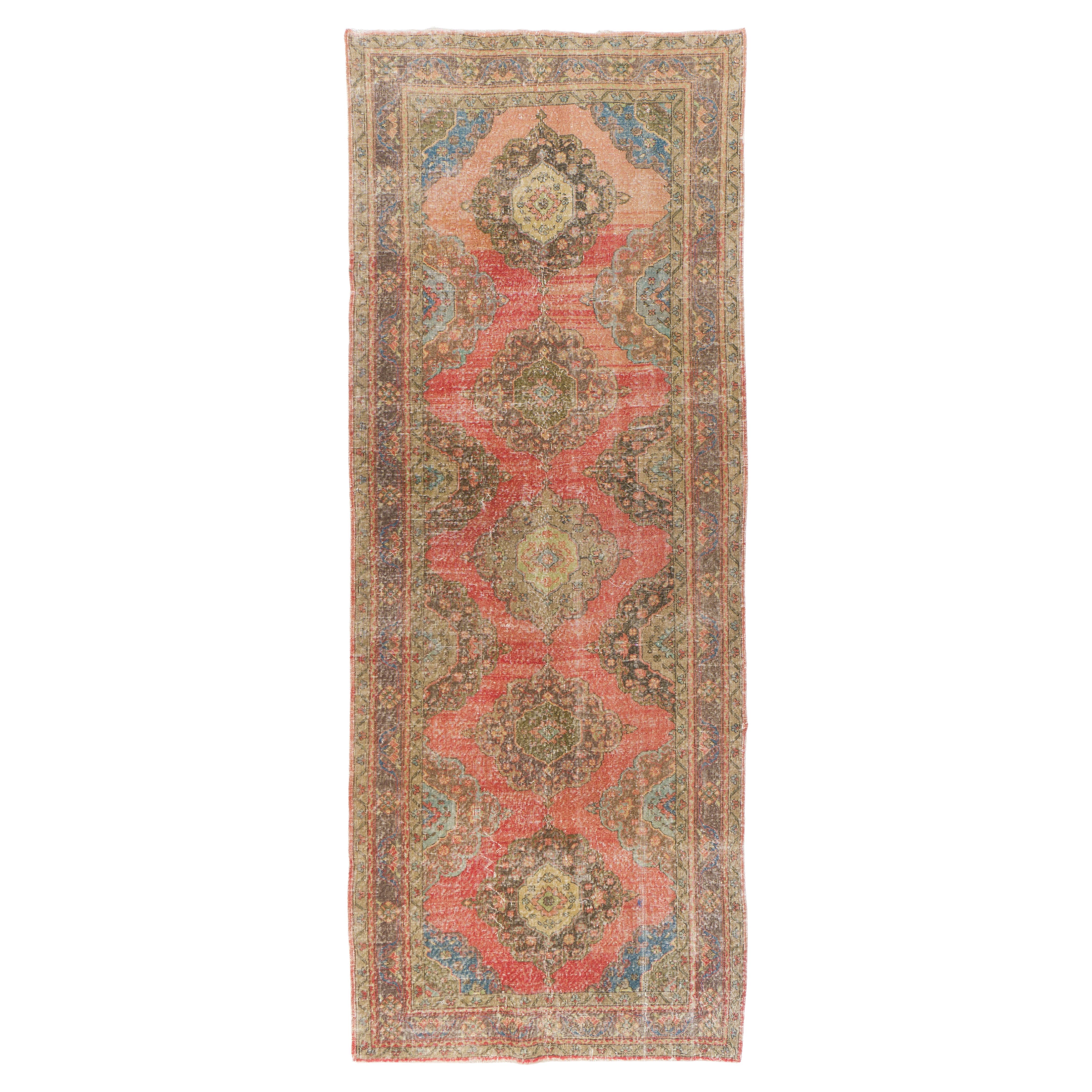 4.6x12.5 Ft Midcentury Turkish Runner. Traditional Handmade Wool Rug for Hallway For Sale