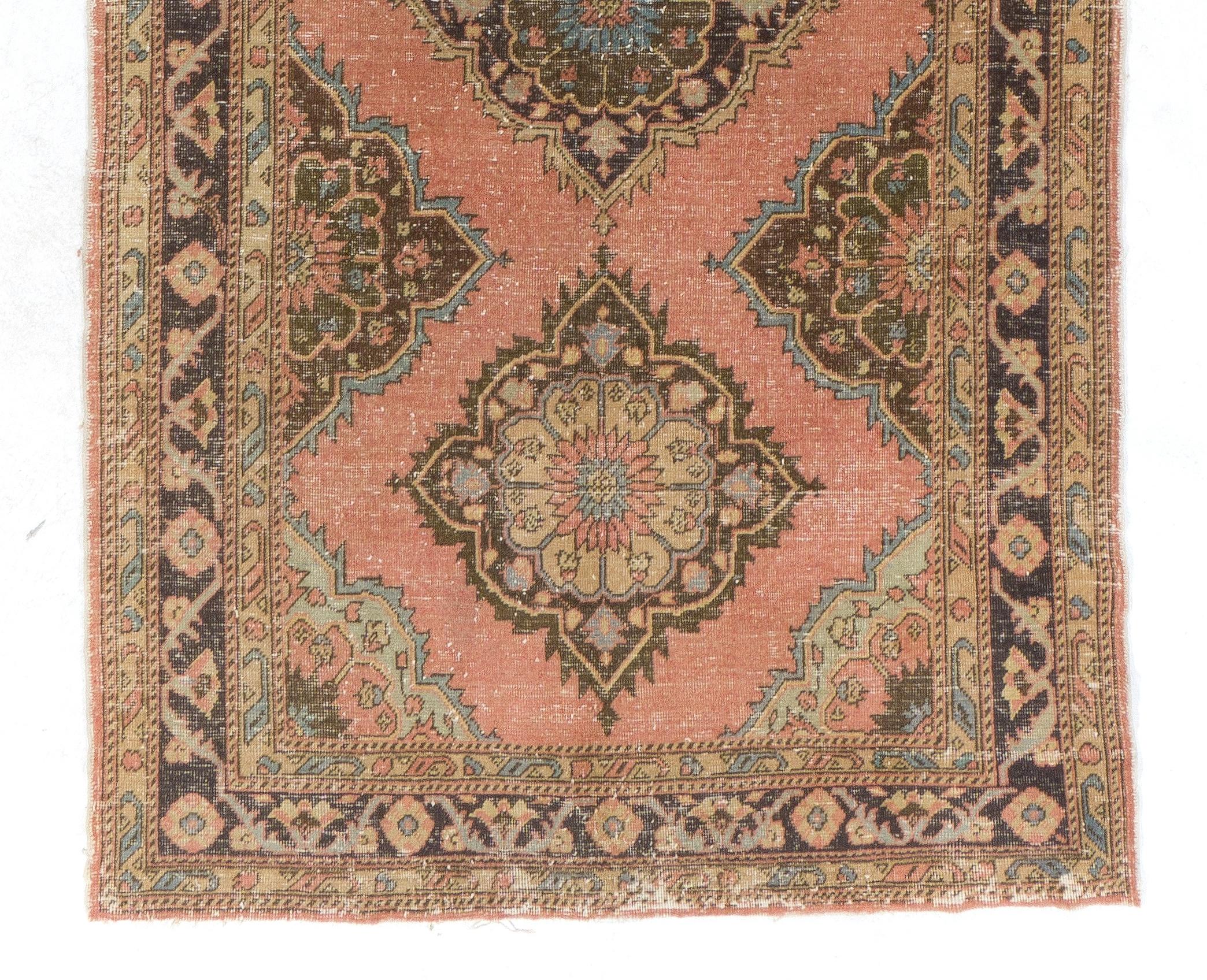 Turkish 4.6x12.5 Ft Vintage Traditional Runner Rug. Handmade Wool Hallway Carpet For Sale
