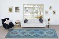 4.6x12.6 Ft Handmade Runner Rug Kitchen, Light Blue Corridor Carpet for Hallway