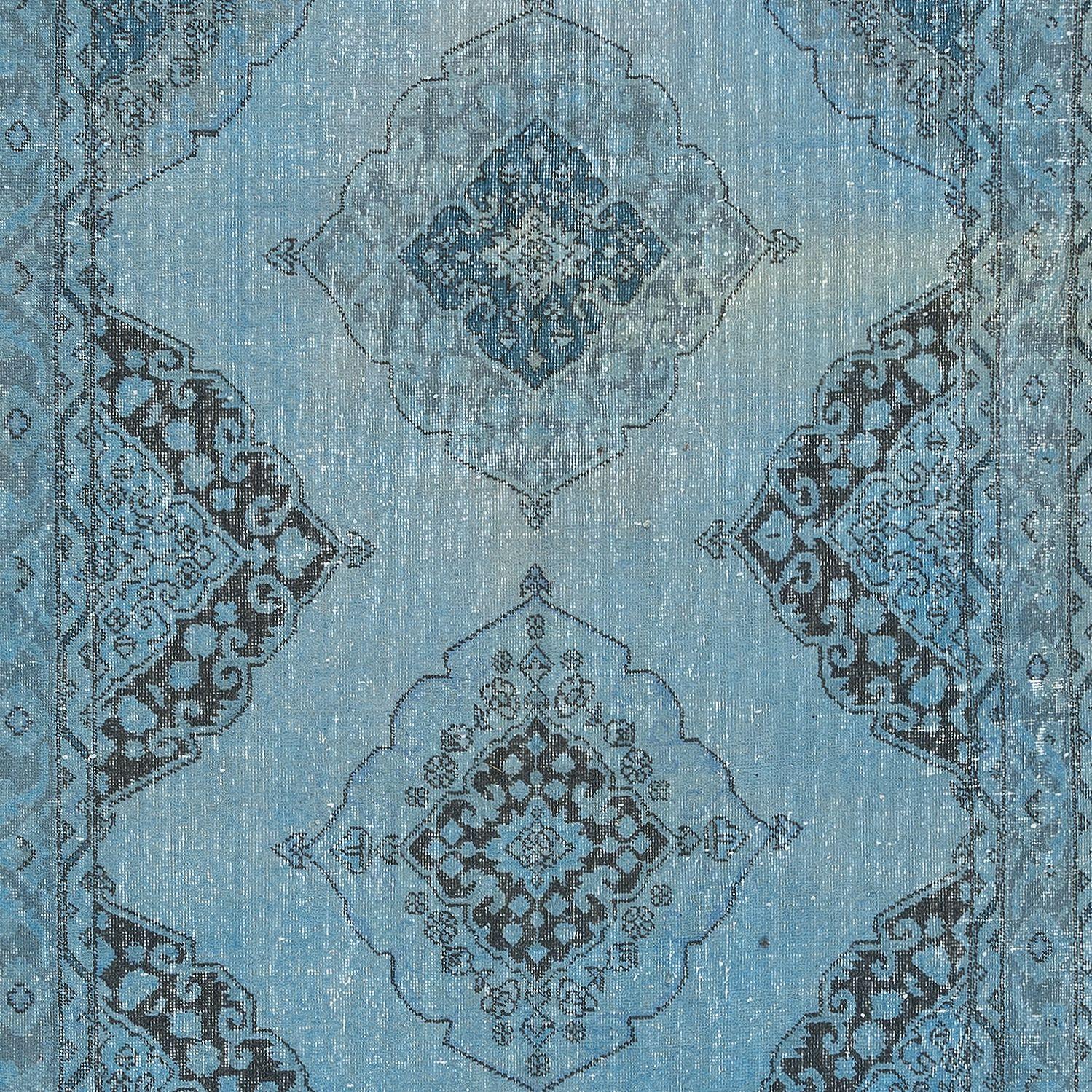 Turkish 4.6x12.6 Ft Handmade Runner Rug Kitchen, Light Blue Corridor Carpet for Hallway For Sale
