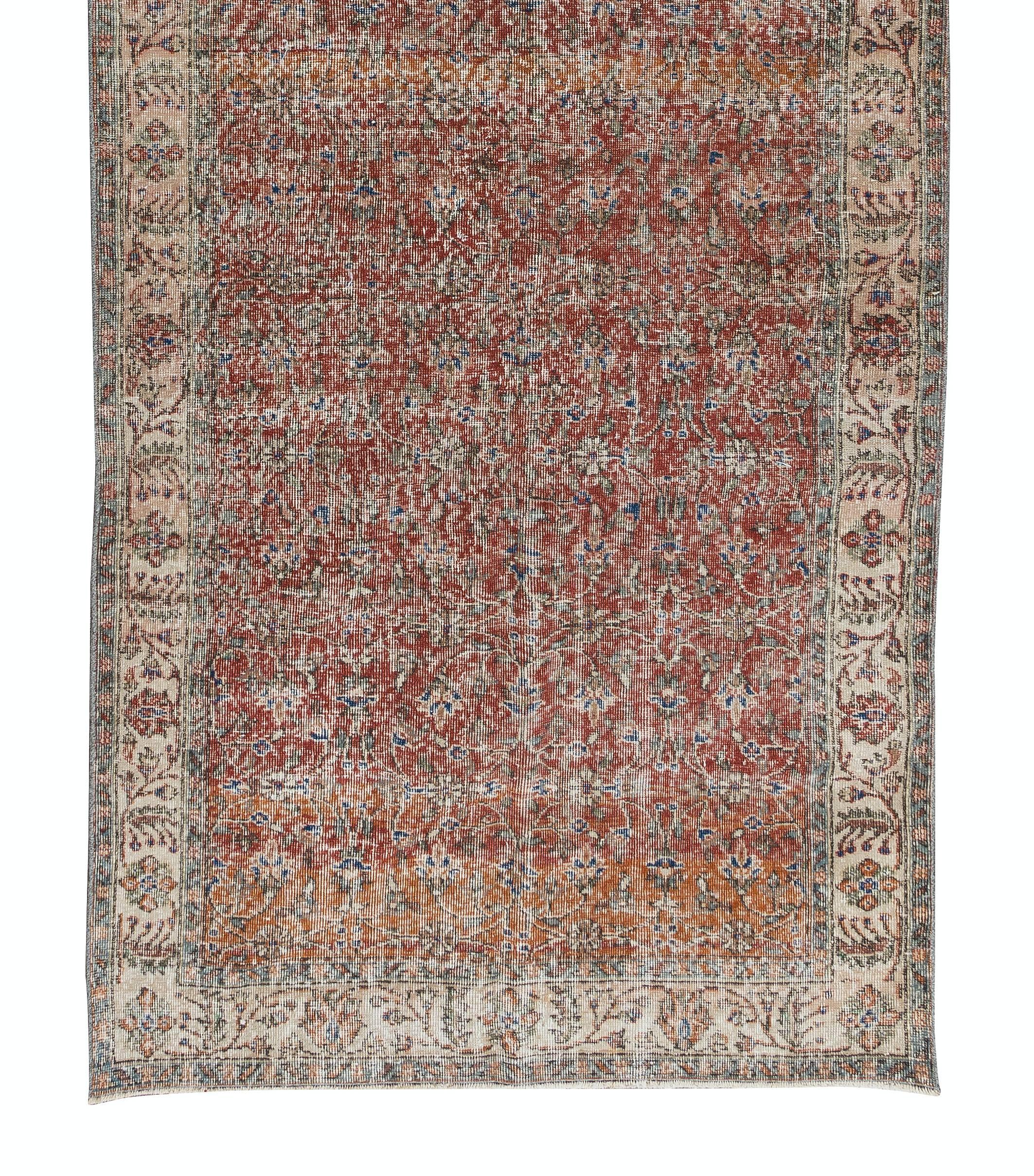 4,6x12,6 Pies de Alfombra Turca con Estampado Floral. Alfombra anudada a mano vintage para pasillo Anudado a mano en venta