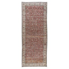 4,6x12.6 Ft Läufer mit türkischem Blumenmuster. Handgeknüpfter Vintage-Teppich für den Hausflur