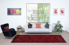 4.6x12.7 Ft Dark Red Hallway Runner. Kitchen Rug. Corridor Rug. Stair Rug