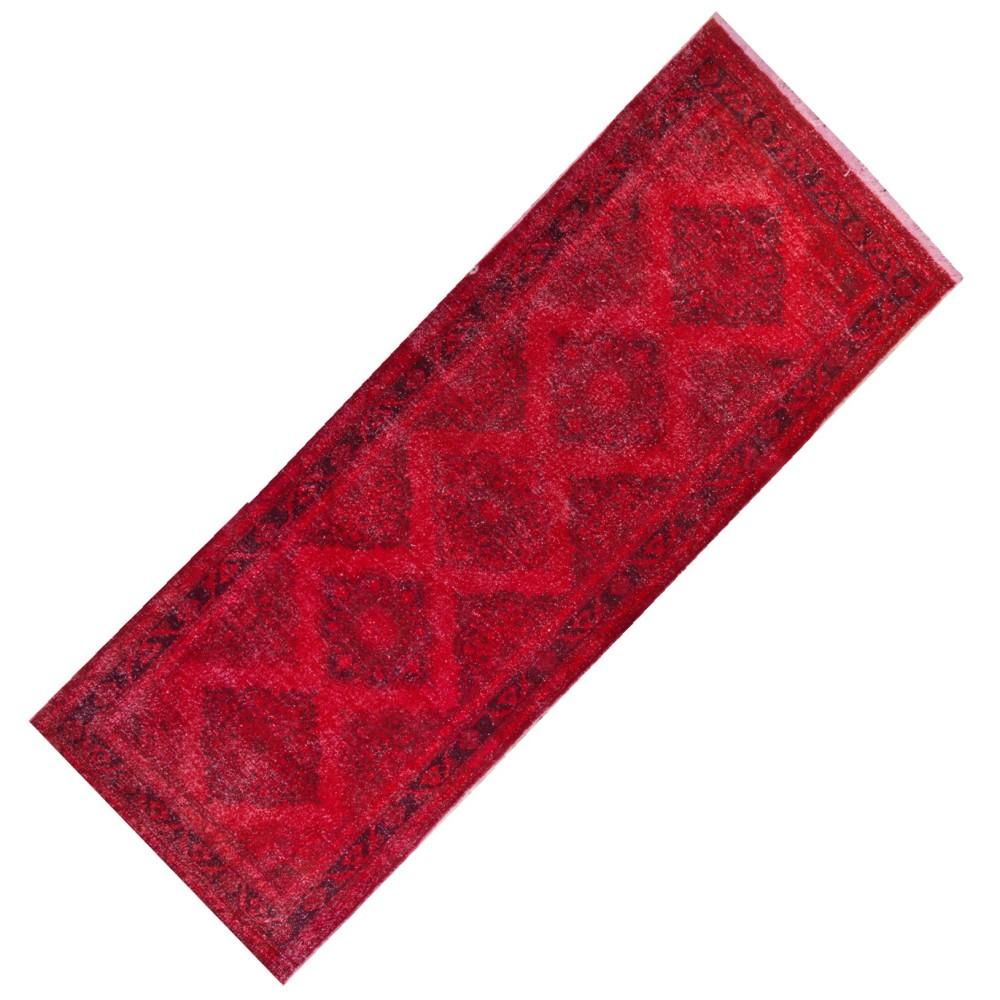 4.6x12,7 Ft türkischer Laufsteg-Teppich im Vintage-Stil, rot gefärbt, 4 moderne Innenräume (Türkisch) im Angebot