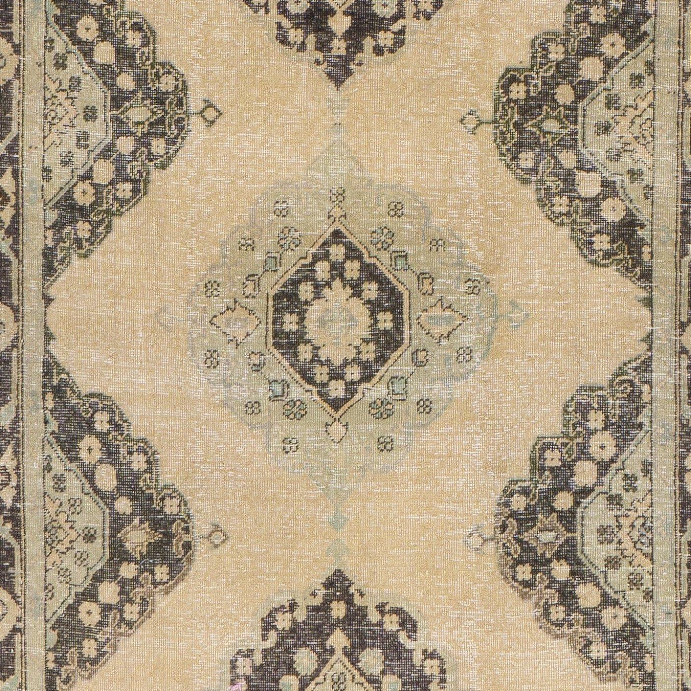 Hand-Knotted 4.6x12.7 Ft Vintage Anatolian Oushak Runner. Beige Handmade Carpet For Sale