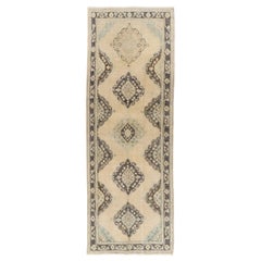 4.6x12.7 Ft Vintage Turkish Oushak Runner. Handmade Hallway Rug in Beige Color