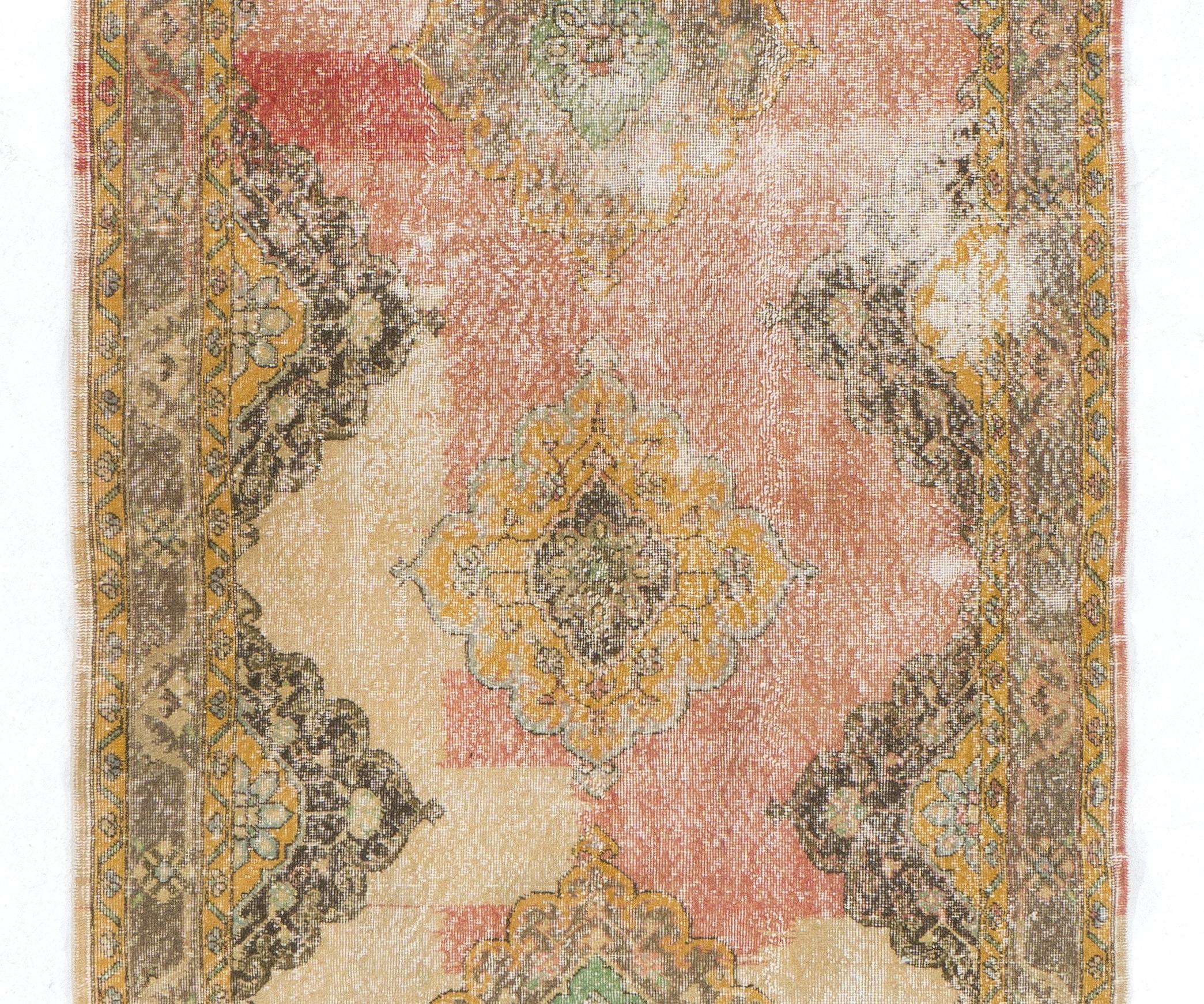 Turkish 4.6x13 Ft Mid-Century Shabby Chic Anatolian Oushak Runner Rug in Soft Colors For Sale