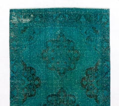 4.6x13 Ft Turkish Hallway Runner Rug in Teal Blue. Contemporary Corridor Carpet