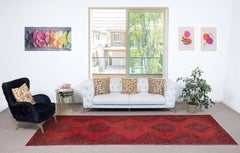 4.6x13.2 Ft Red Runner Rug. Vintage Hallway Rug. Kitchen Runner. Stair Rug