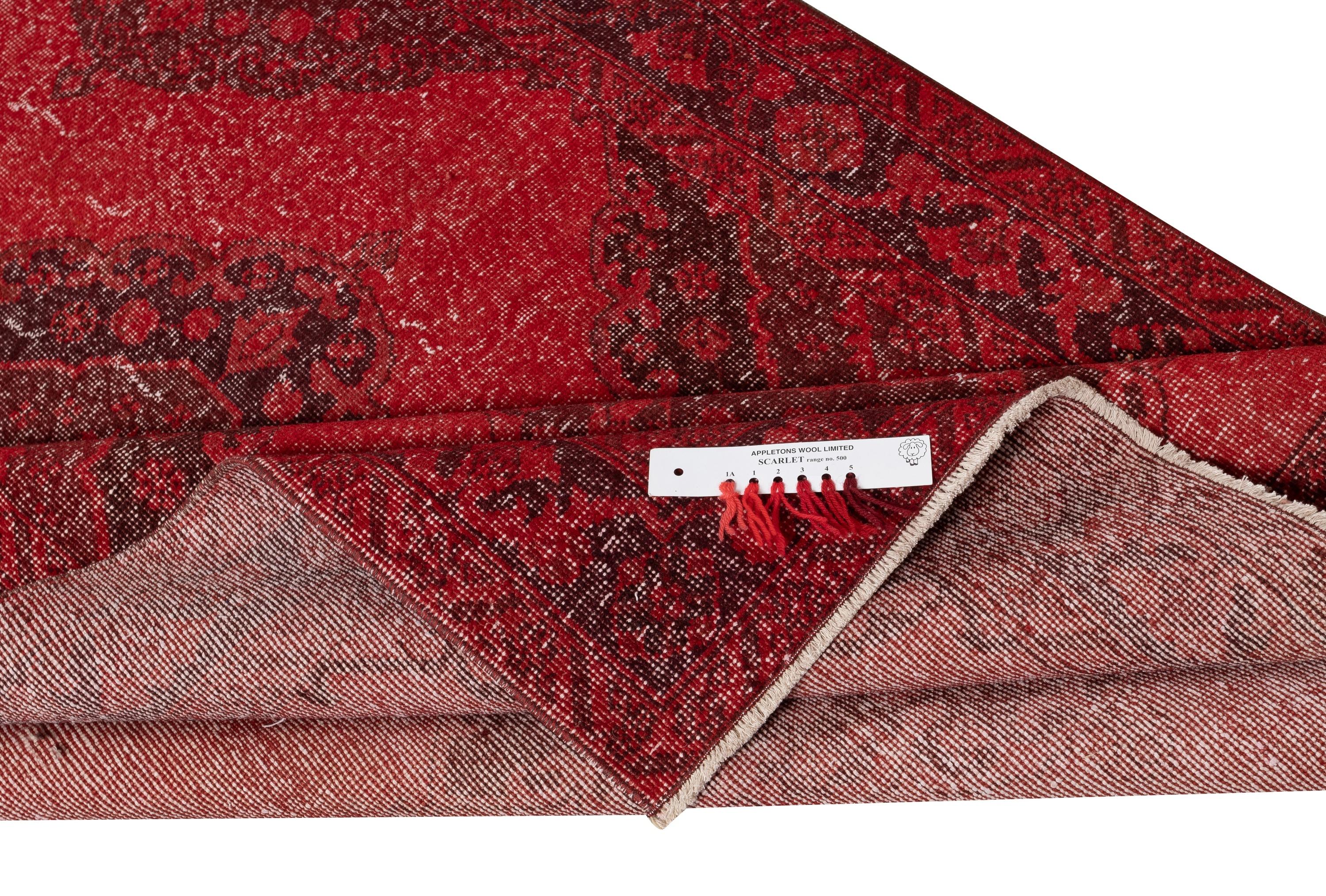 Modern 4.6x13.2 Ft Red Runner Rug. Vintage Hallway Rug. Kitchen Runner. Stair Rug For Sale