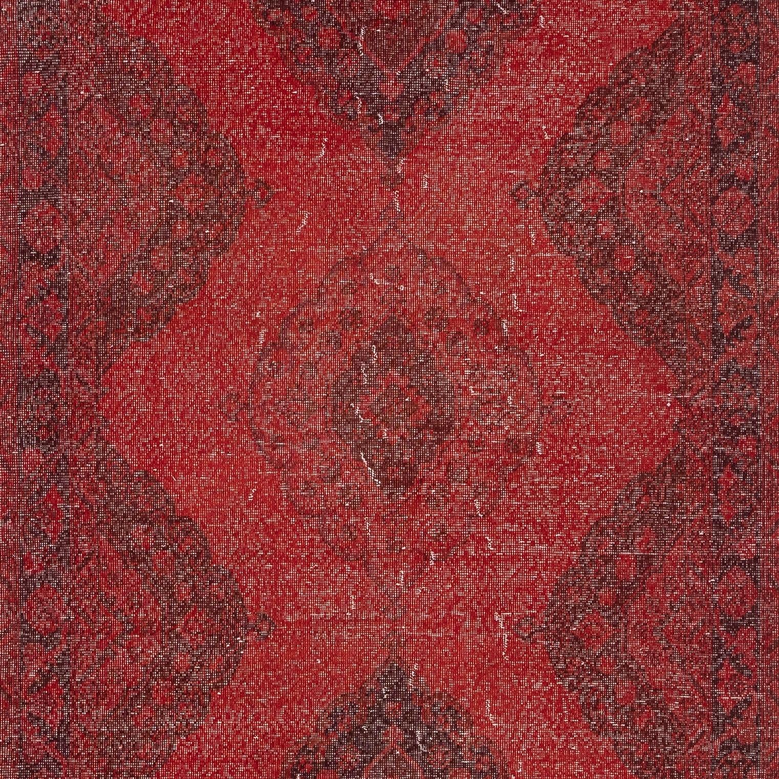 Turkish 4.6x13.2 Ft Red Runner Rug. Vintage Hallway Rug. Kitchen Runner. Stair Rug For Sale