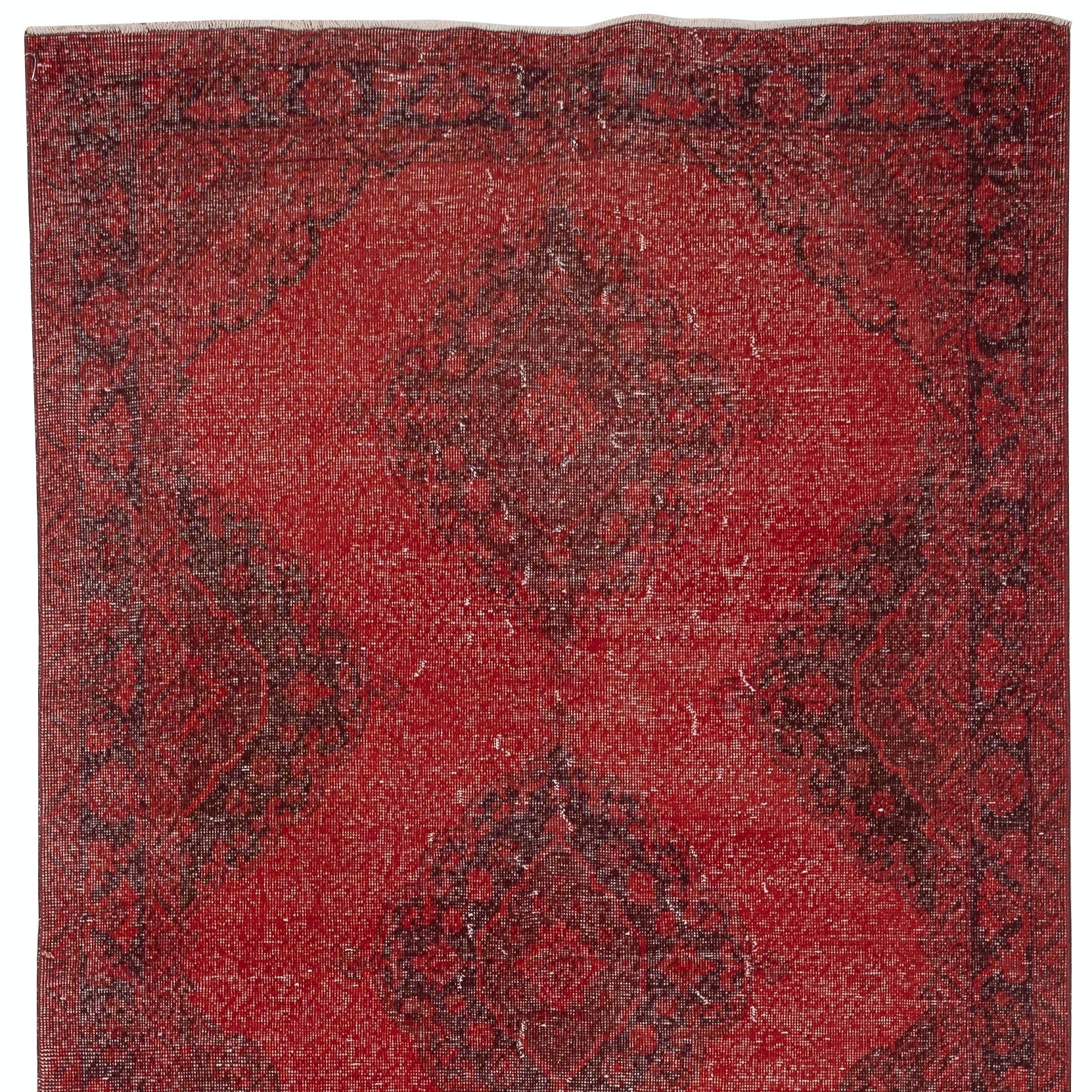 Hand-Knotted 4.6x13.2 Ft Red Runner Rug. Vintage Hallway Rug. Kitchen Runner. Stair Rug For Sale