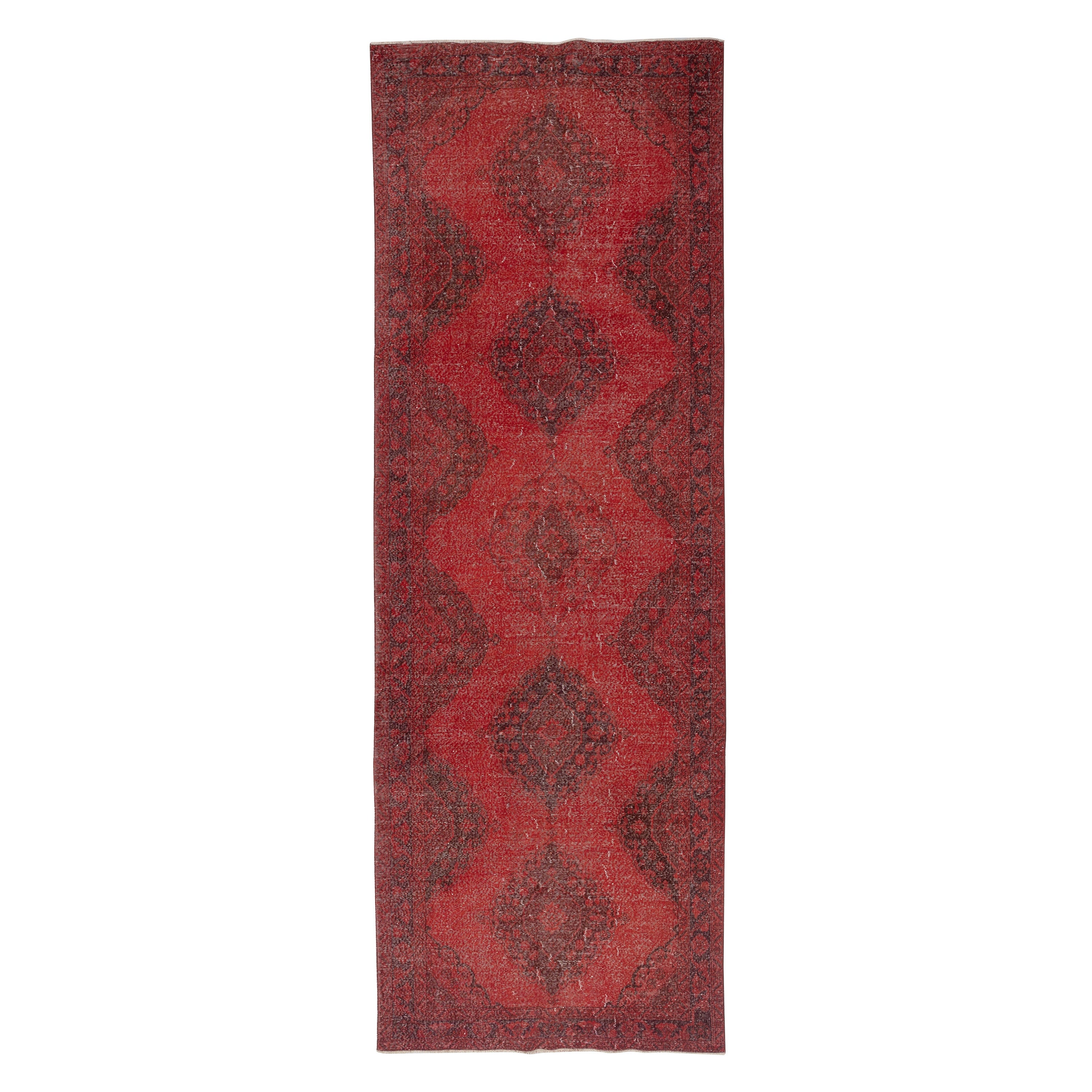 4.6x13.2 Ft Rot Läufer Teppich. Vintage Hallway Rug. Küchenläufer. Treppenteppich