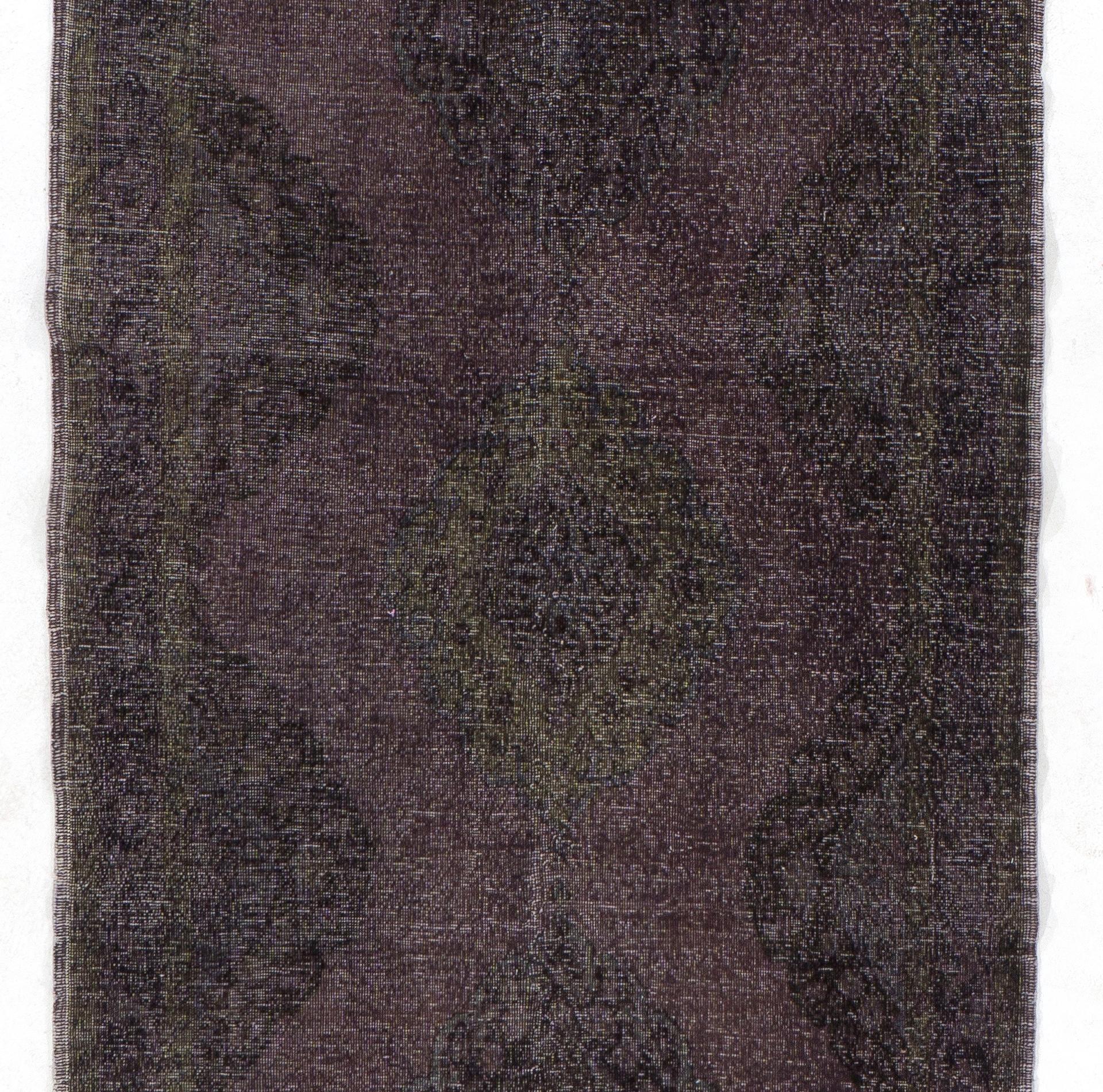 Moderne 4.6x14.2 Ft Modern Handmade Turkish Runner Rug in Gray, Vintage Hallway Carpet (tapis d'entrée) en vente
