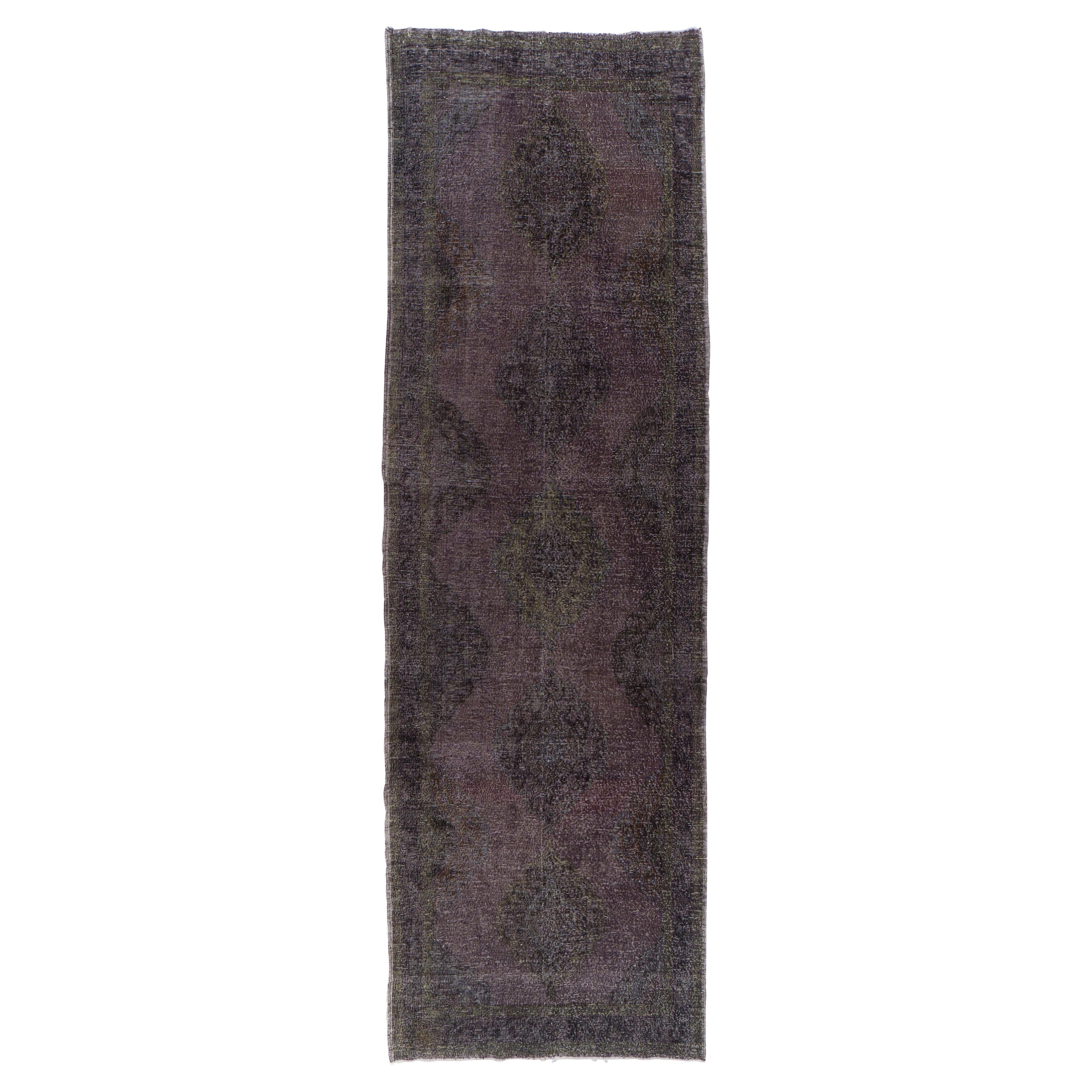 4.6x14.2 Ft Modern Handmade Turkish Runner Rug in Gray, Vintage Hallway Carpet (tapis d'entrée) en vente